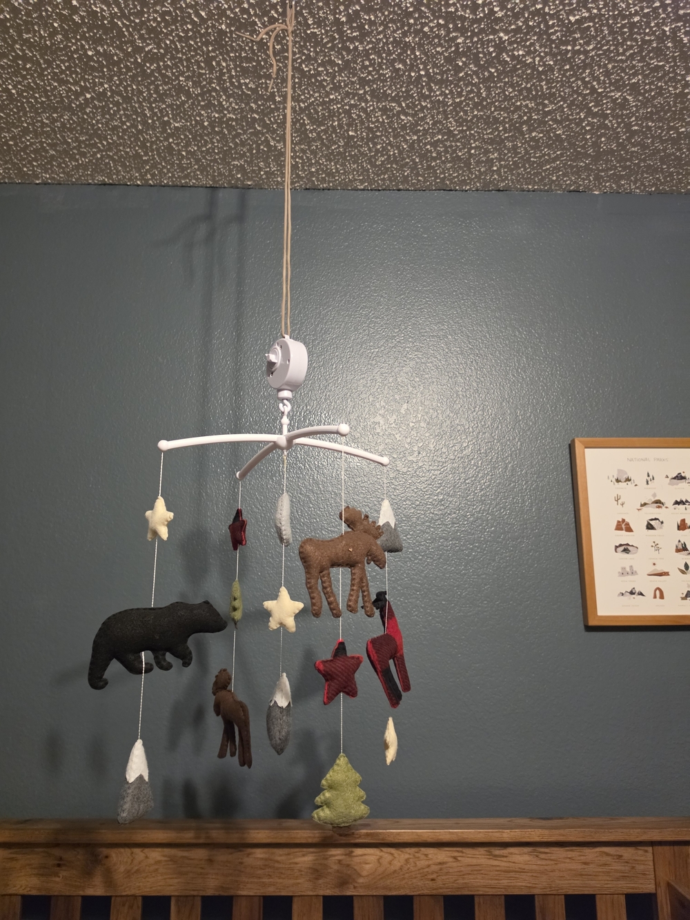 Source Unknown Felt Woodland Mobile in Brown, Black, Green, Red, Cream, Gray